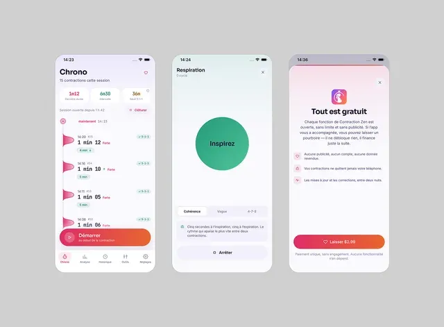 Contraction Zen — Application mobile de suivi des contractions et de respiration guidée pour l'accouchement