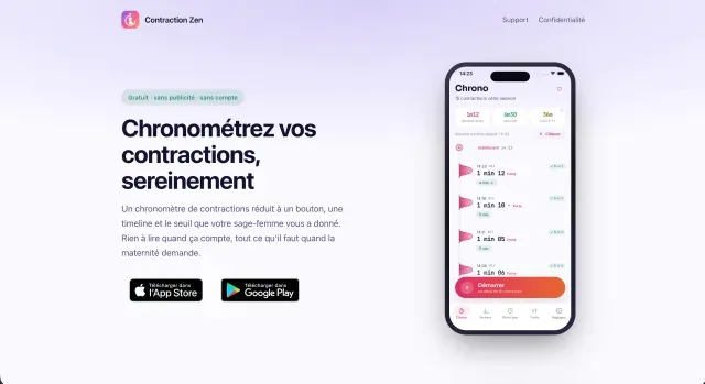 Contraction Zen Web — Site de présentation de l'application Contraction Zen, sans dépendance ni traceur
